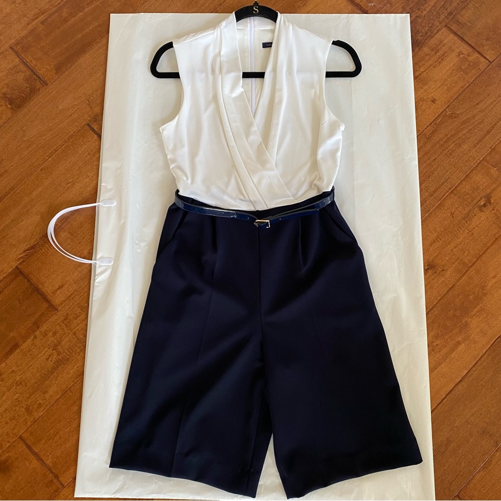Tommy Hilfiger Two-Tone Navy Blue & White Jumpsuit With Belt Stretch Size 2